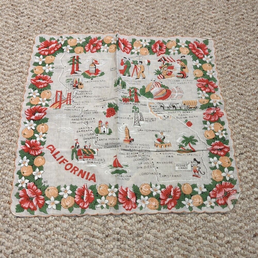 Vintage Ladies Handkerchief Hanky California State Souvenir MCM